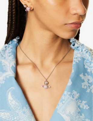 Shop Vivienne Westwood Jewellery Cassie Bas Relief Brass And Enamel Necklace In Platinum/creamrose/pink