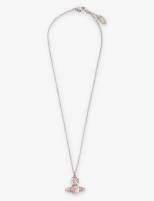 Shop Vivienne Westwood Jewellery Cassie Bas Relief Brass And Enamel Necklace In Platinum/creamrose/pink