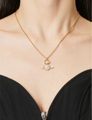 Shop Vivienne Westwood Jewellery Cassie Bas Relief Brass And Enamel Necklace In Gold,creamrose,white