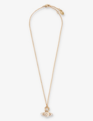 Shop Vivienne Westwood Jewellery Cassie Bas Relief Brass And Enamel Necklace In Gold,creamrose,white