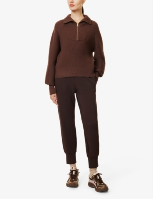VARLEY WOMENS REID RELAXED-FIT WOVEN-BLEND JUMPER COFFEE BEAN XS 