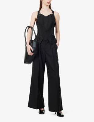 Shop Shiro Sakai Women's Black Asymmetric-hem Panelled Woven Waistcoat