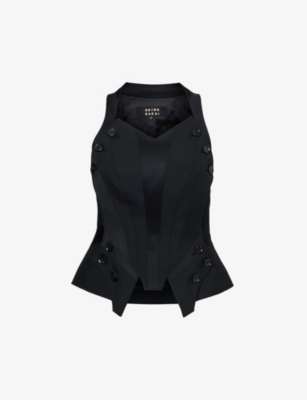 Shop Shiro Sakai Women's Black Asymmetric-hem Panelled Woven Waistcoat