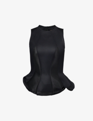 Shop Shiro Sakai Womens Black Panelled Slim-fit Woven Top