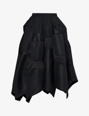 Shop Shiro Sakai Women's Black Contrast-panel Asymmetric-hem Woven Midi Skirt