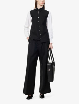 Shop Shiro Sakai Women's Black Pleated Wide-leg Mid-rise Wool Trousers