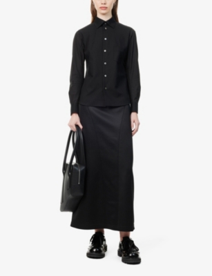 Shop Shiro Sakai Women's Black Classic Contrast-panel Cotton Shirt