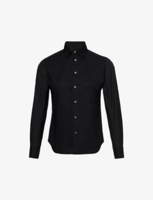 Shop Shiro Sakai Women's Black Classic Contrast-panel Cotton Shirt