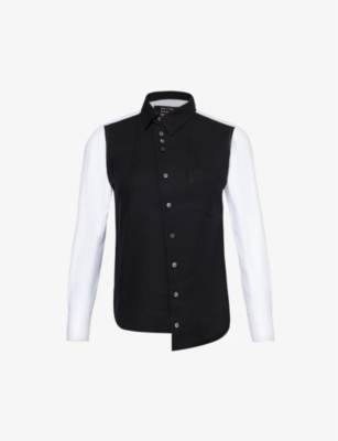 Shop Shiro Sakai Women's Black White Classic Round-neck Asymmetric Cotton Shirt