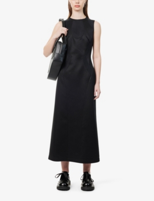 Shop Shiro Sakai Women's Black Slim-fit Sleeveless Woven Midi Dress