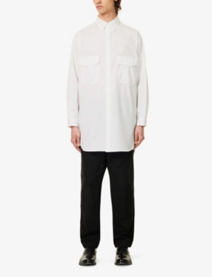 Shop Yohji Yamamoto Chest-pocket Relaxed-fit Cotton Shirt In White