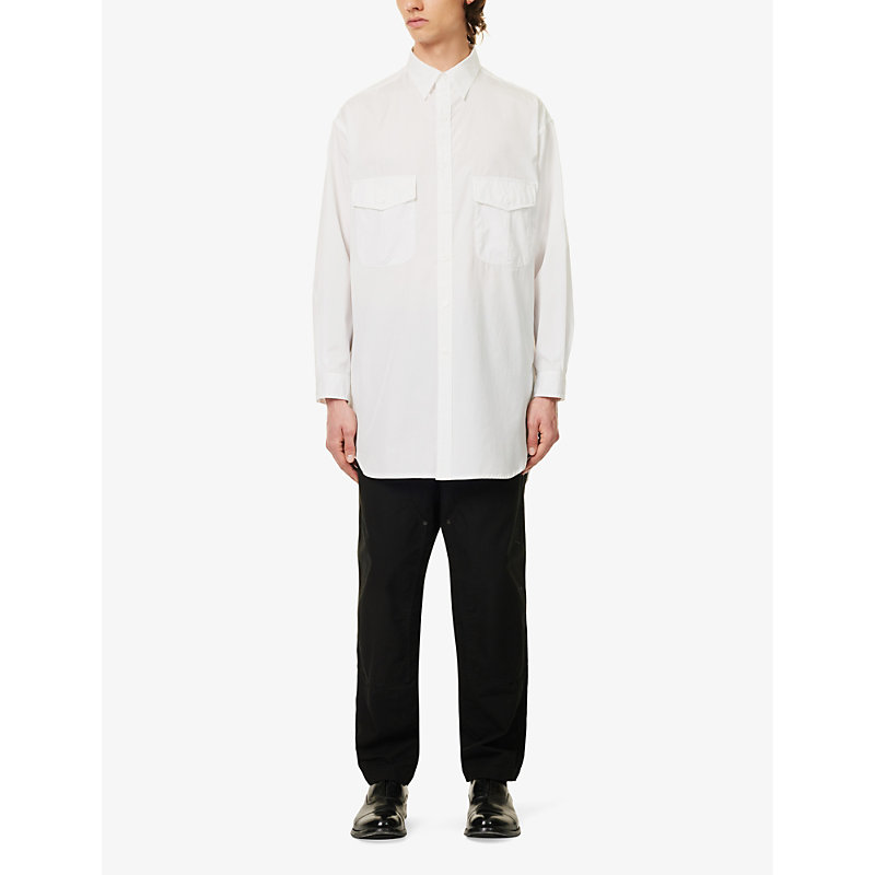 Shop Yohji Yamamoto Men's White Chest-pocket Relaxed-fit Cotton Shirt