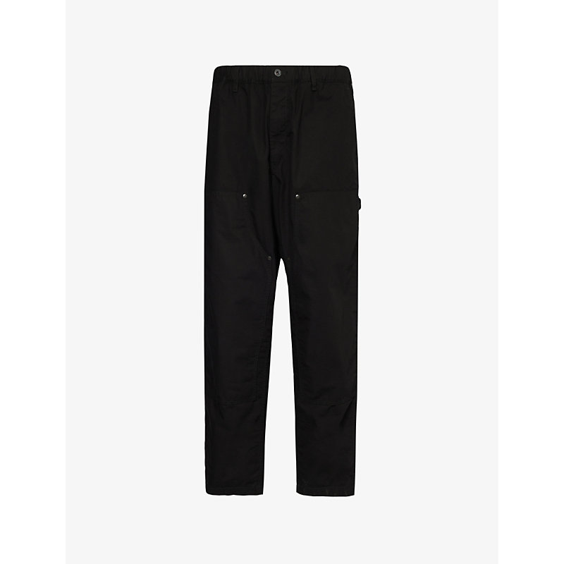 Shop Yohji Yamamoto Mens Black Wide-leg Mid-rise Cotton Trousers