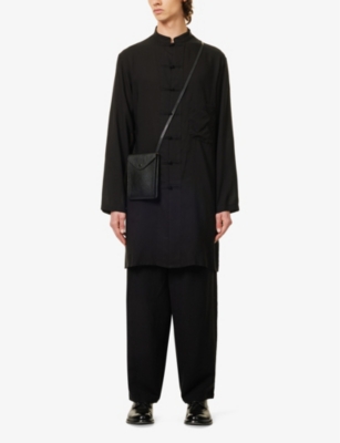 Shop Yohji Yamamoto Men's Black Wide-leg Relaxed-fit Linen-blend Trousers