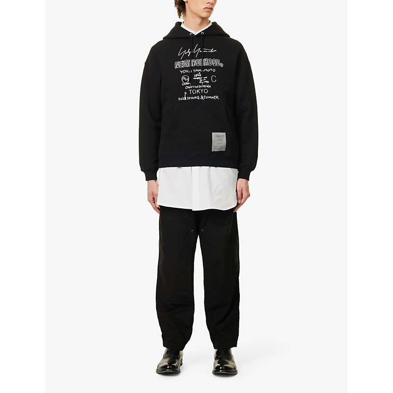Shop Yohji Yamamoto Men's Black X Neighborhood Graphic-print Cotton-jersey Hoody