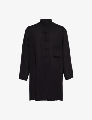 Yohji Yamamoto Mens Black Knotted-button Relaxed-fit Woven Shirt