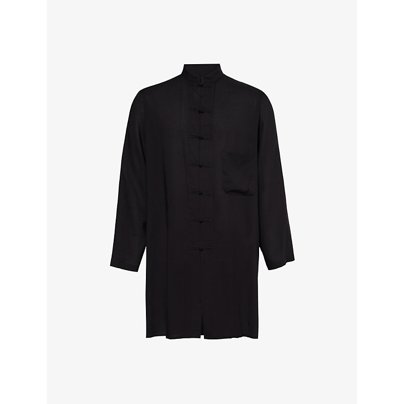 Yohji Yamamoto Mens Black Knotted-button Relaxed-fit Woven Shirt