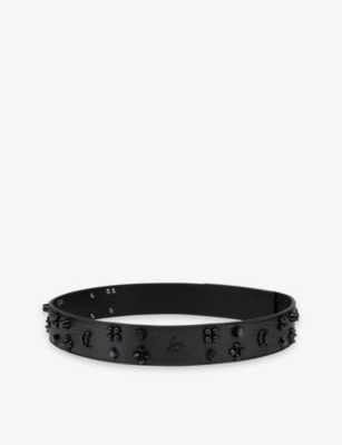 Shop Christian Louboutin Women's Black Paloma Loubinthesky-embellished Leather Belt