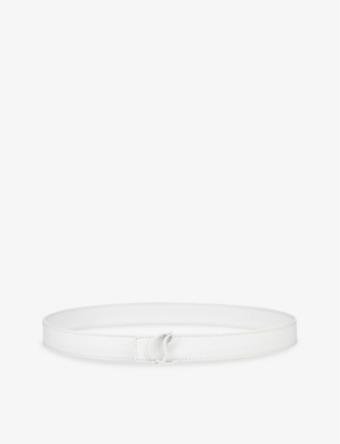 Shop Christian Louboutin Women's Bianco Logo-buckle Leather Belt