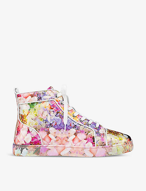 CHRISTIAN LOUBOUTIN: Blooming Louis Orlato abstract-print silk high-top trainers