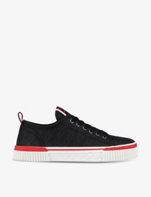 Shop Christian Louboutin Pedro Junior Cotton-blend Low-top Trainers In Black