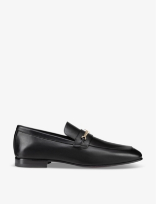 Shop Christian Louboutin Men's Black Mj Moc Chain-embellished Leather Loafers