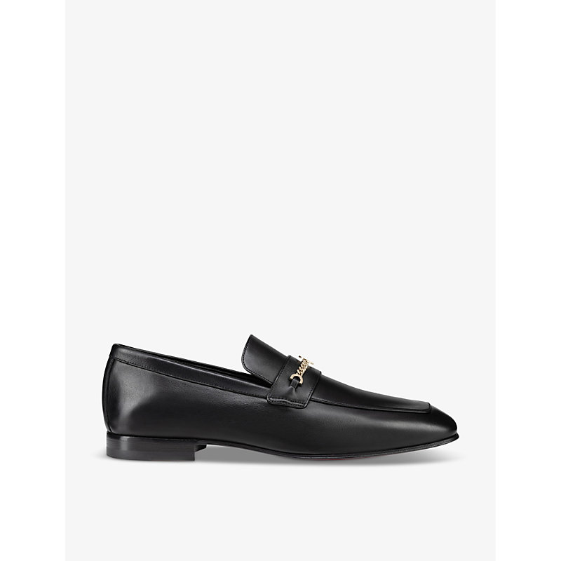 Shop Christian Louboutin Men's Black Mj Moc Chain-embellished Leather Loafers