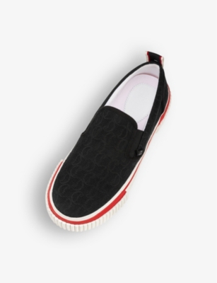 Shop Christian Louboutin Men's Black Pedro Striped-trim Cotton-blend Loafers