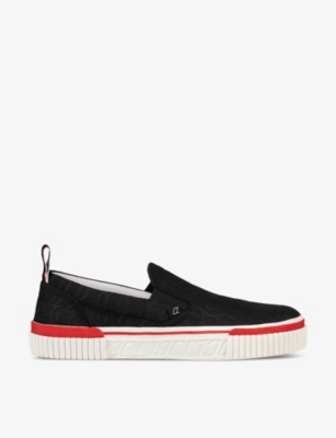 CHRISTIAN LOUBOUTIN: Pedro striped-trim cotton-blend loafers