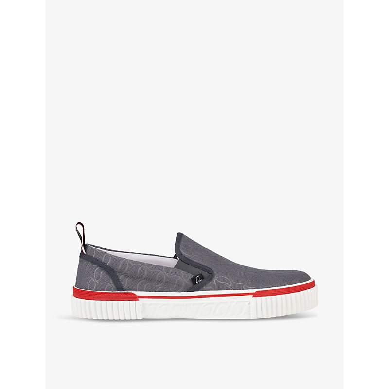 Shop Christian Louboutin Pedro Boat Cotton-blend Low-top Trainers In Smoky