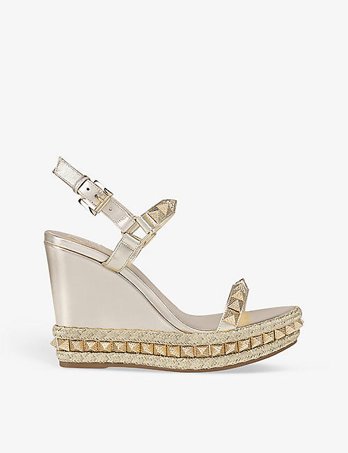 CHRISTIAN LOUBOUTIN: Pyraclou 110 stud-embellished leather heeled wedge sandals