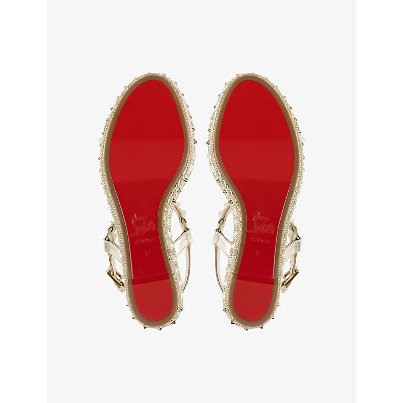 Shop Christian Louboutin Pyraclou 60 Stud-embellished Suede Wedge Sandals In Platine