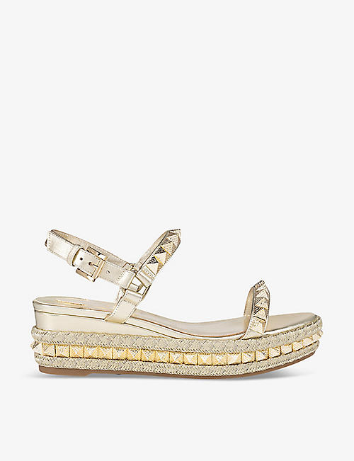 CHRISTIAN LOUBOUTIN: Pyraclou 60 stud-embellished suede wedge sandals