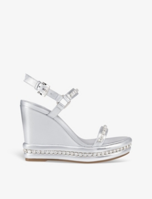 Shop Christian Louboutin Women's Silver Pyrastrass Leather Heeled Sandals