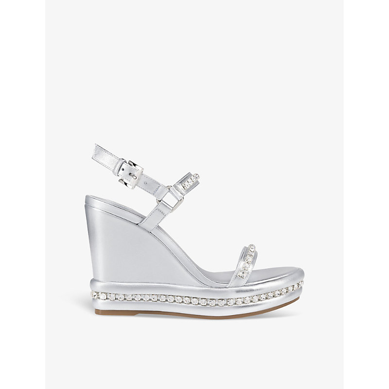 Shop Christian Louboutin Pyrastrass Leather Heeled Sandals In Silver
