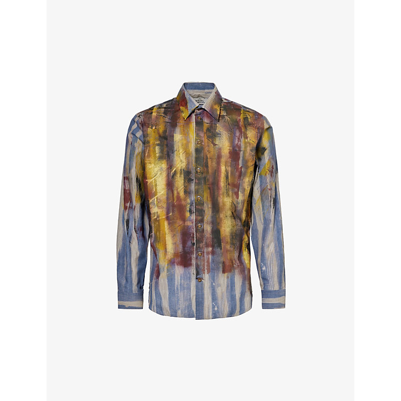 Vivienne Westwood Mens Multi Ghost Paint-splattered Cotton-poplin Shirt