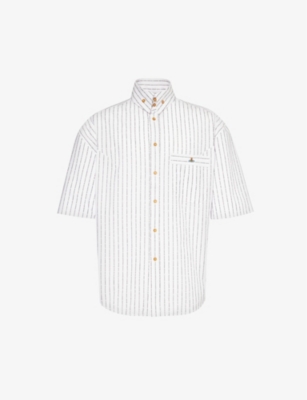 Shop Vivienne Westwood Men's White Krall Logo-embroidered Striped Cotton Shirt