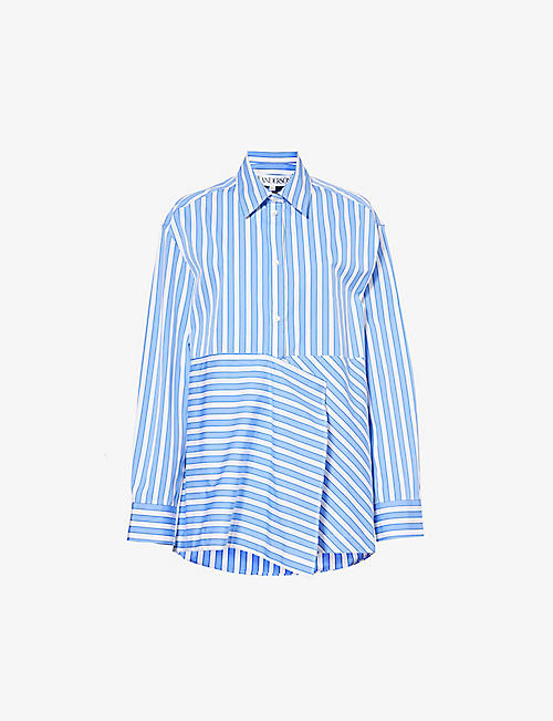 JW ANDERSON: Striped long-sleeved cotton shirt