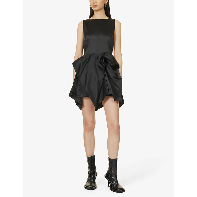 Shop Jw Anderson Women's Black Asymmetric-hem Slim-fit Woven Mini Dress