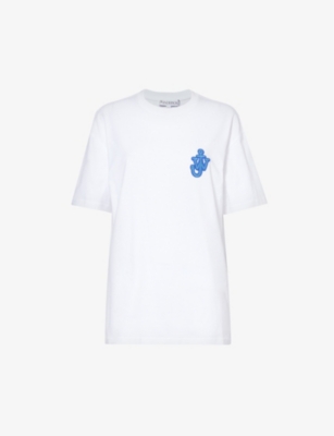 Shop Jw Anderson Women's White Anchor Logo-appliqué Cotton-jersey T-shirt