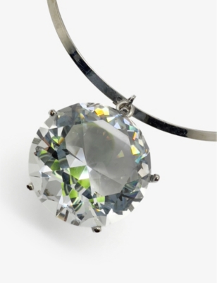 Shop Jennifer Gibson Jewellery Women's Silver White Pre-loved Crystal-embellished Rhodium-plated Metal Ne
