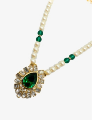 Shop Jennifer Gibson Jewellery Women's Green Pearl Pre-loved Metal, Crystal And Faux-pearl Pendant Neckla