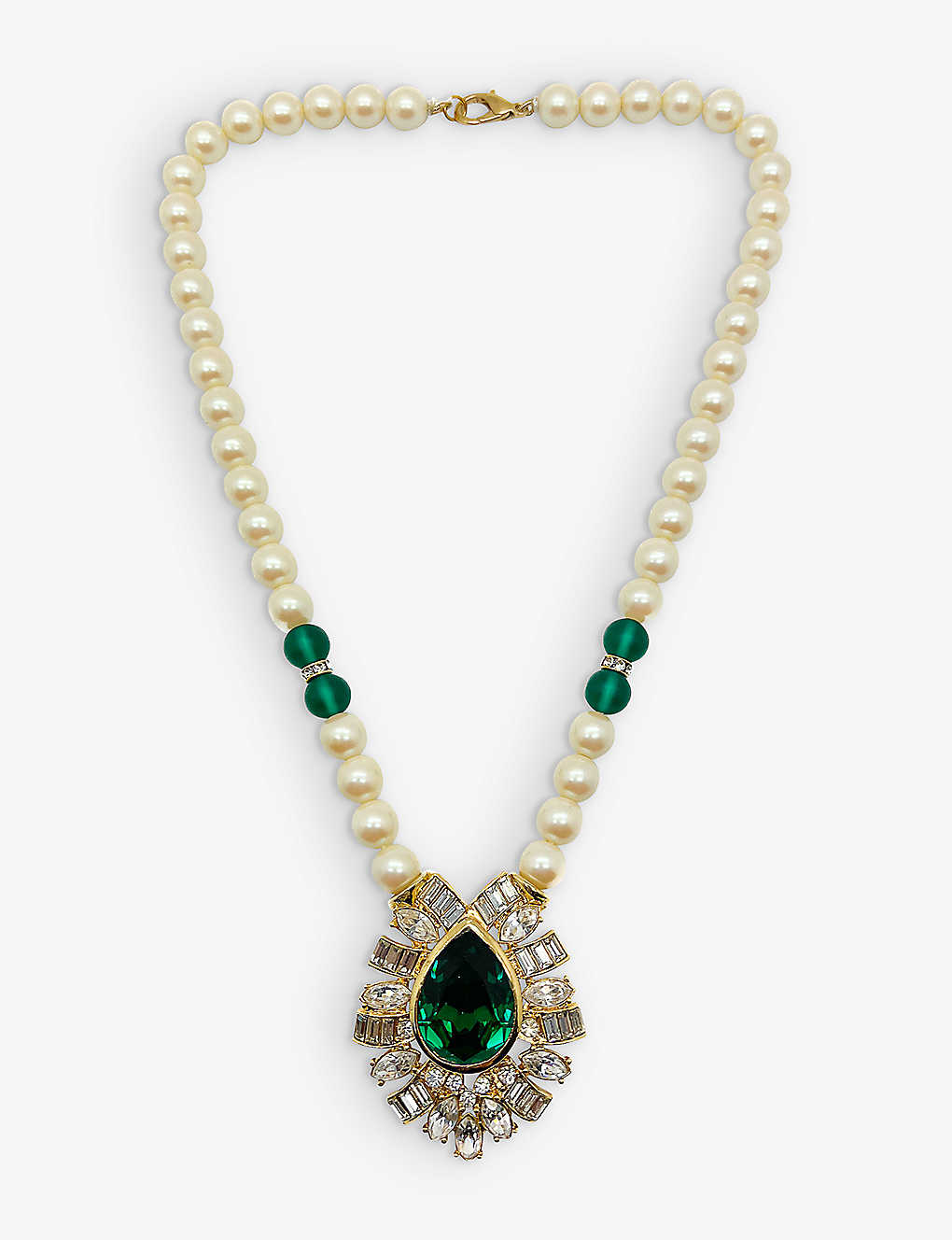 Jennifer Gibson Jewellery Pre-loved Metal, Crystal And Faux-pearl Pendant Necklace In Green Pearl