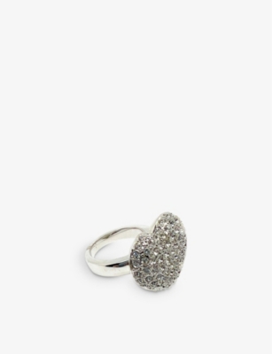 Jennifer Gibson Jewellery Pre-loved Heart Rhodium-plated Metal And Crystal Ring In Silver White