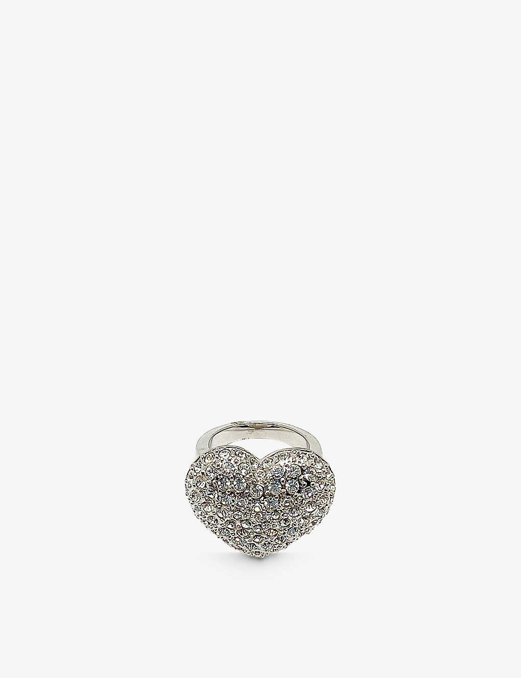 Jennifer Gibson Jewellery Pre-loved Heart Rhodium-plated Metal And Crystal Ring In Silver White