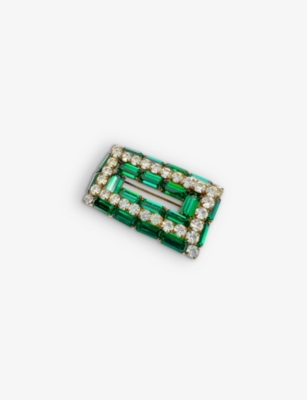 Shop Jennifer Gibson Jewellery Women's Green White Pre-loved Art Deco-style Metal And Crystal Brooch