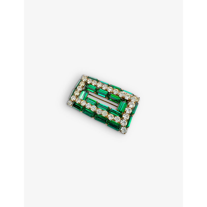 Shop Jennifer Gibson Jewellery Womens Green White Pre-loved Art Deco-style Metal And Crystal Brooch
