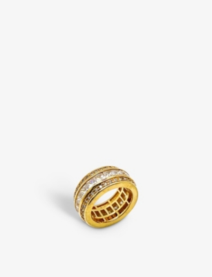 Shop Jennifer Gibson Jewellery Pre-loved Crystal-embellished Gold-plated Metal Ring In Gold White
