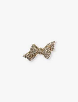 Jennifer Gibson Jewellery Womens Gold White Bow Gold-plated Metal And Crystal Brooch