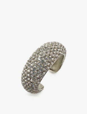 Shop Jennifer Gibson Jewellery Pre-loved Karen Millen Crystal-embellished Rhodium-plated Metal Cuff In Silver White